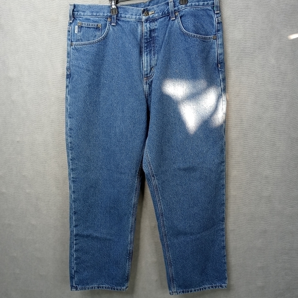 Carhartt B172 DST Relaxed Fit Plaid Flannel Lined Straight Leg blue Jeans Men 38